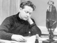 Dylan Thomas, Curly Hair, Sitting at Microphone of BBC, reading his poetry with passion