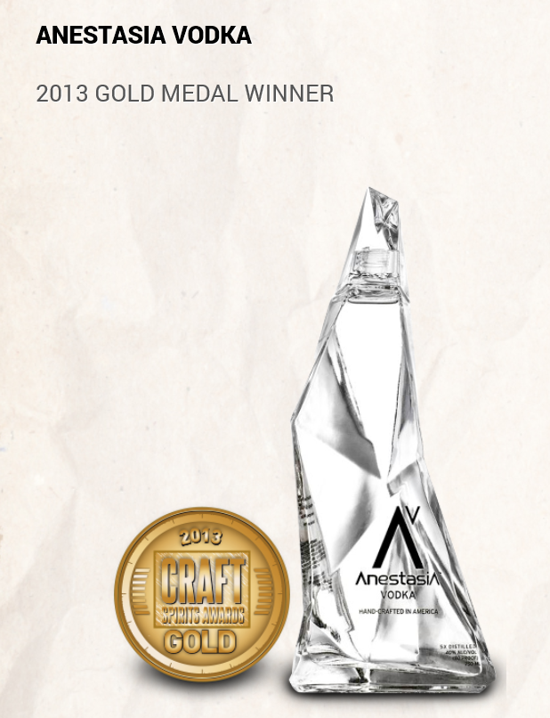 Anestasia Vodka, 2013 Gold Medal, Craft Competition