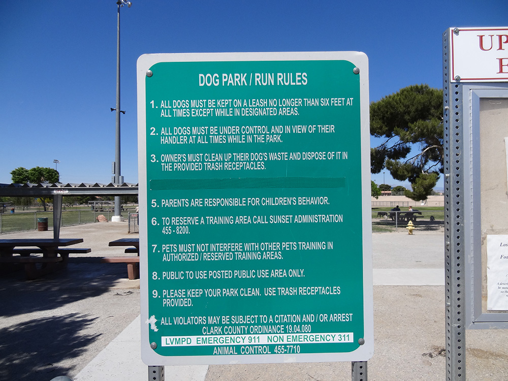 Dog Fanciers Park, Run Rules, Las Vegas Eastside