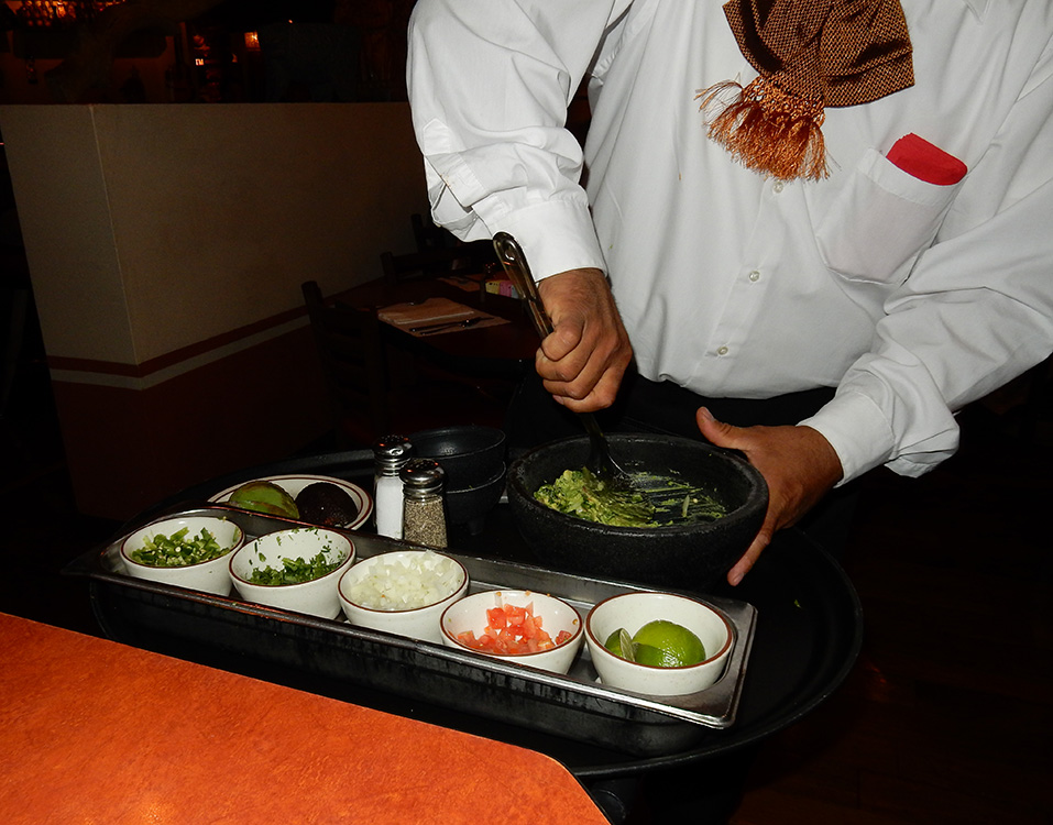 Lindo Michoacan waiter Noa Cano, preparing fresh guacamole at our table, West Flamingo Las Vegas