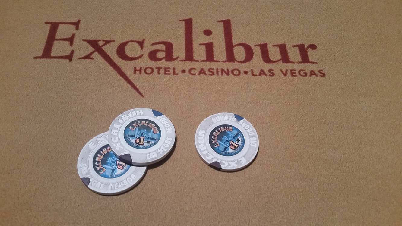 Excaliber Pokers Chips on Poker Table, Las Vegas