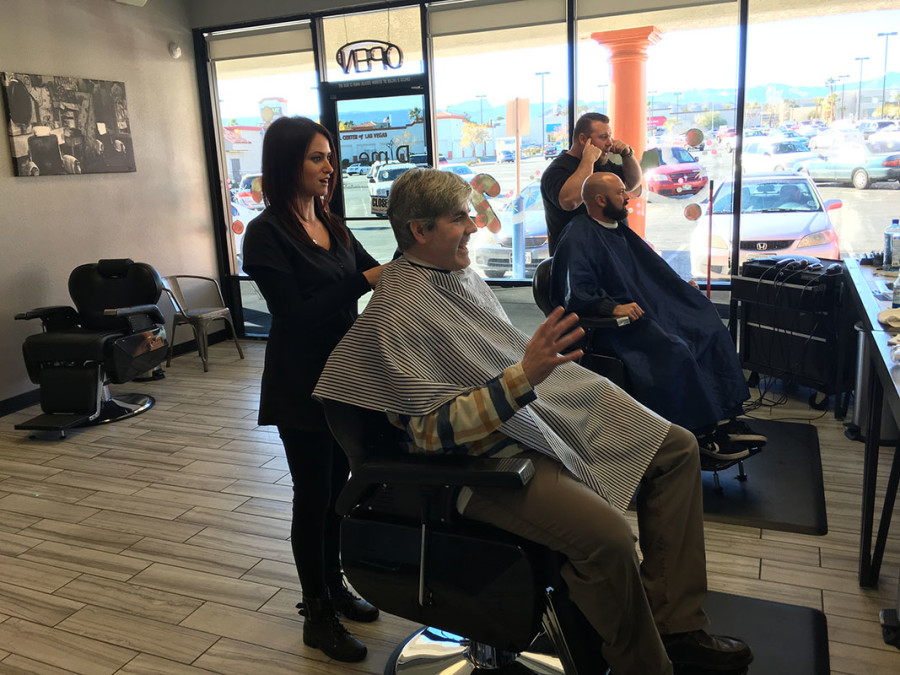 Master Barber Michelle Pancare with a client, Dime Salon and Barber Shop, Las Vegas