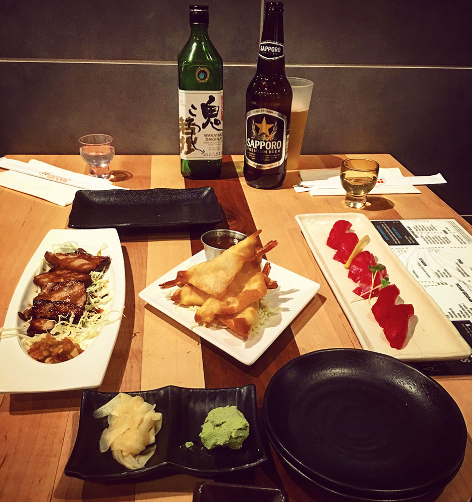 Delicious Dinner & Drinks, Sushi & Sake & Sapporo, Hanabi Sushi & Rolls, West Sahara Village Square in Las Vegas