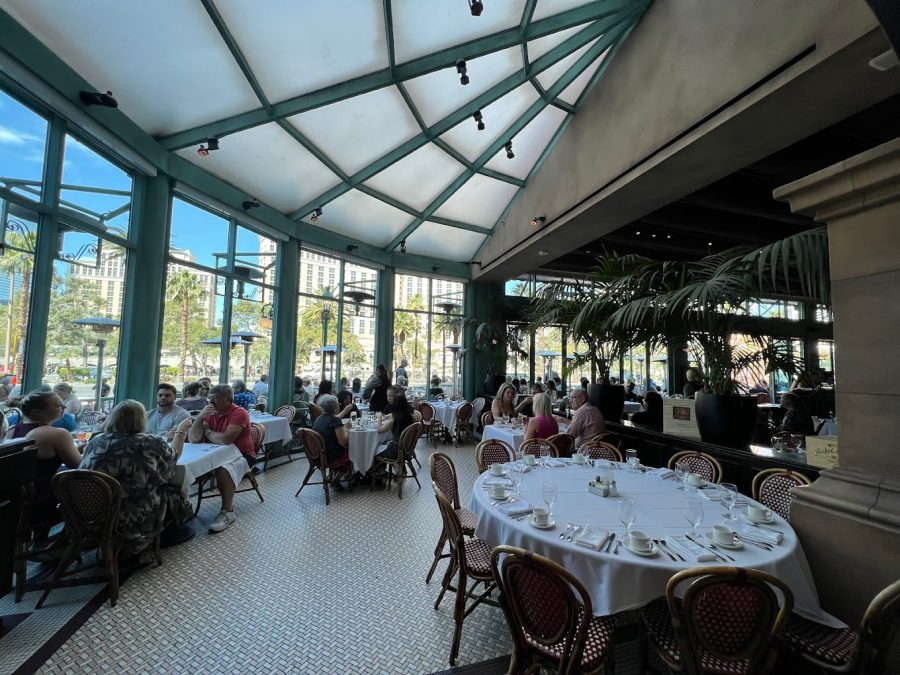 The Mon Ami Gabi bistro restaurant on the strip in Paris, Las